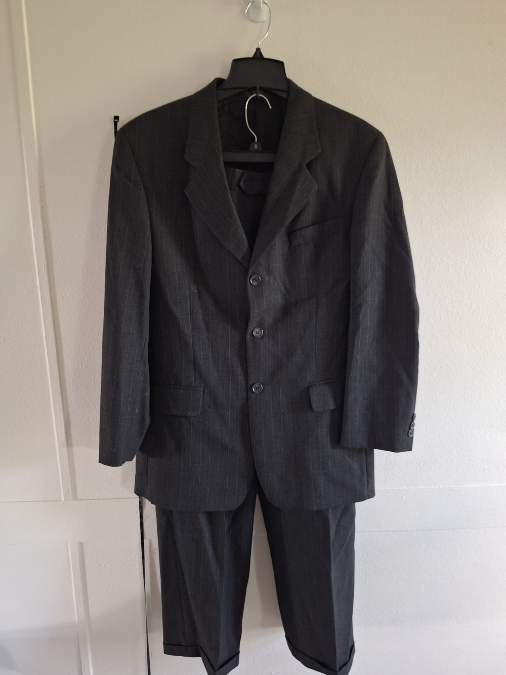Vintage 1990s Men's Dark Gray Pinstripe Suit - Three-Button Blazer and Trousers